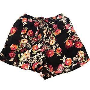 DEE ELLY Black sheer floral layered preppy beachy lined dress shorts VTG  sz M